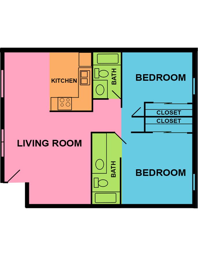 This image is the visual schematic floorplan representation of Plan B at Summer Hill Apartments.